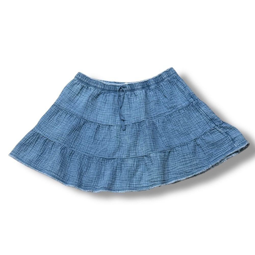 Aerie Blue Mini Skirt Women’s Size Medium Casual Frayed Hem - Picture 3 of 5